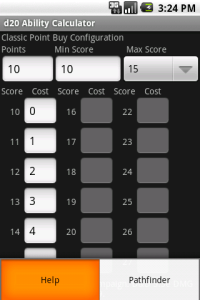 d20 Ability Calculator for Android 1.4 configurator screenshot