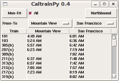 CaltrainPY Screenshot